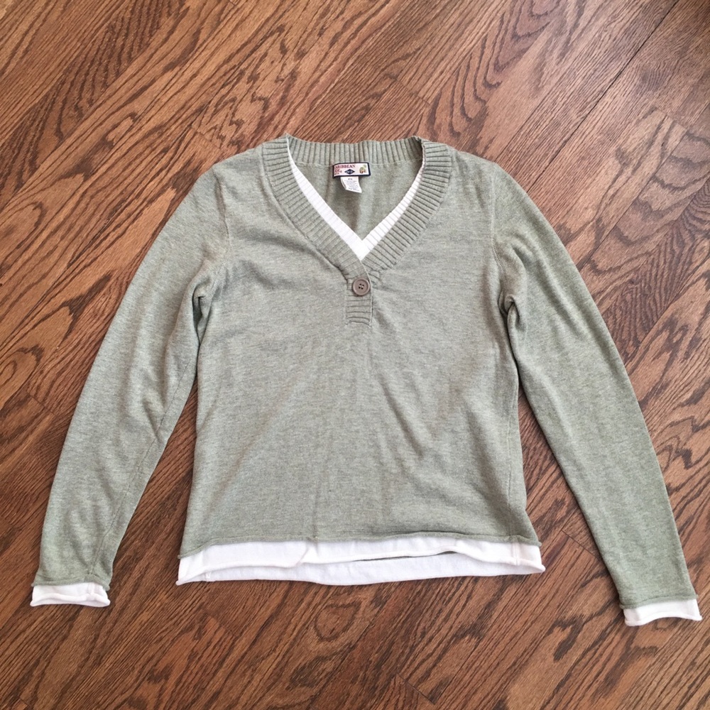 Carribean Joe Sweater, Sage and Cream EUC